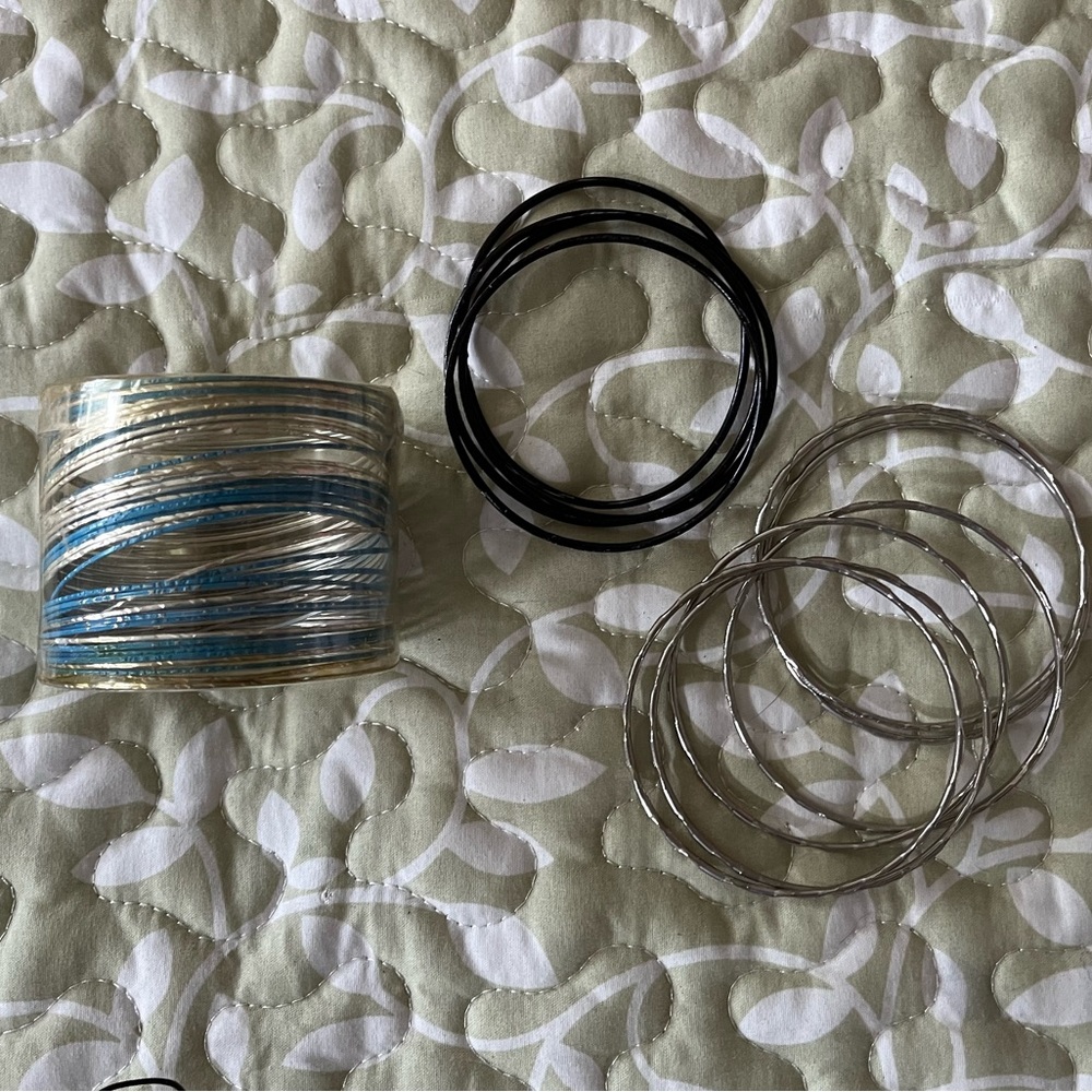 Set of bangles (black, blue, silver)